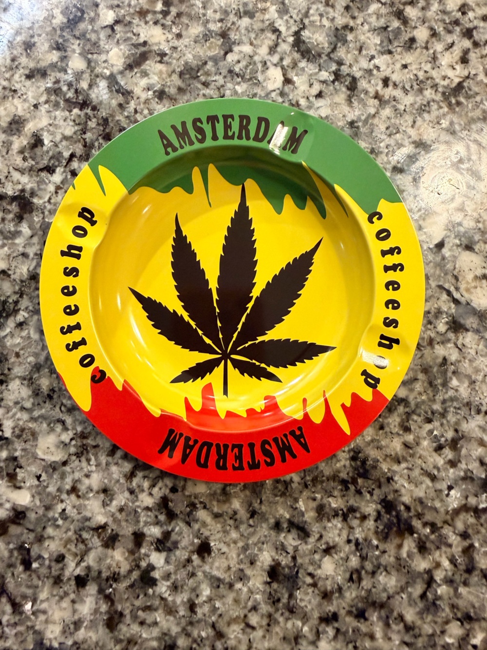 Amsterdam Coffeeshop Ashtray with Rasta Leaf Design